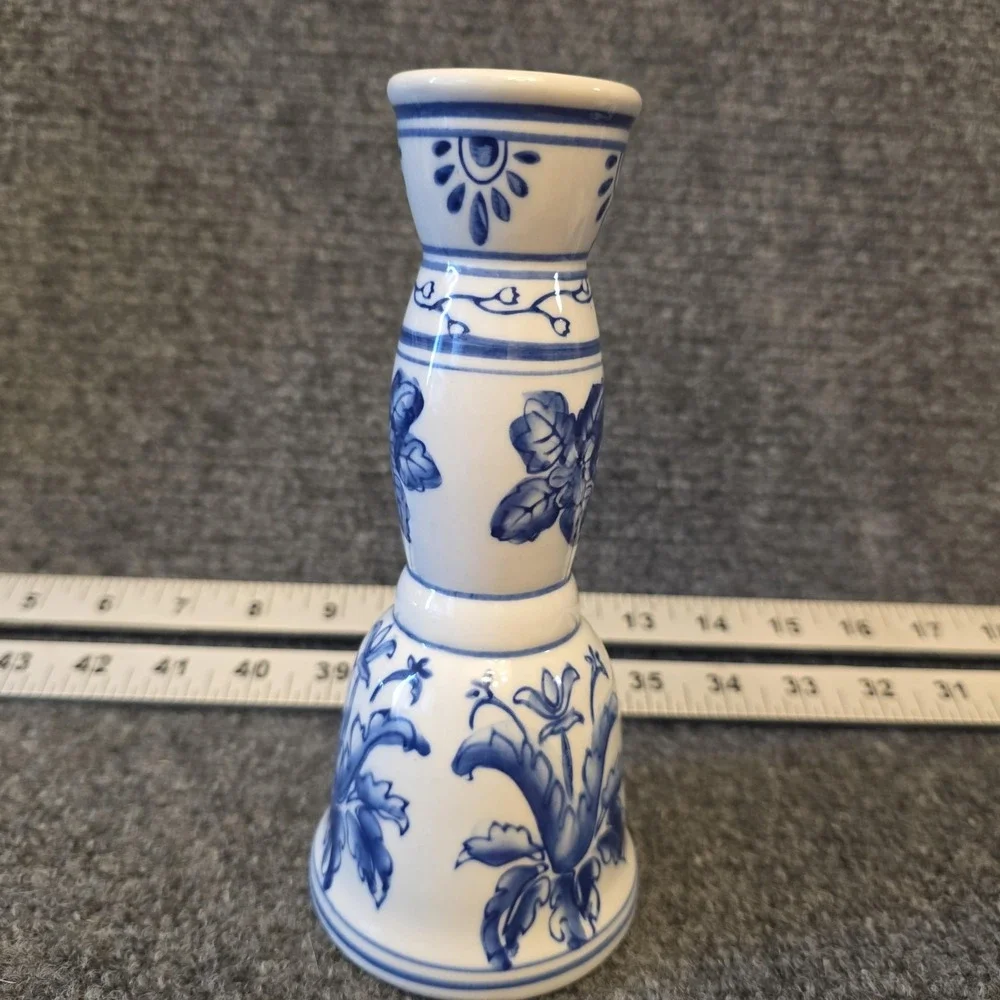 Vintage CBK LTD LLC Blue White Cobalt Ceramic Candlestick Holders Pair Decor‎